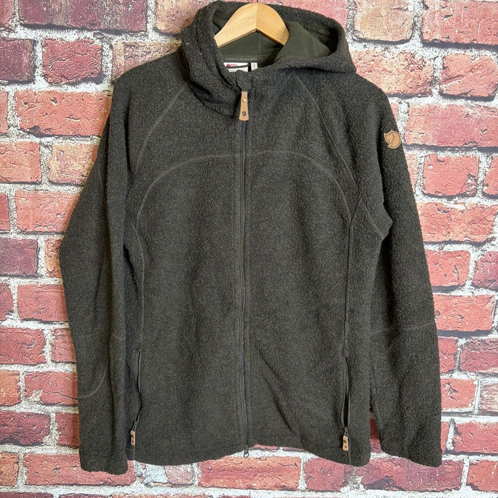 Fjallraven Kaitum Women's XL Fleece Hoodie Full Zip Wool Blend Jacket Green